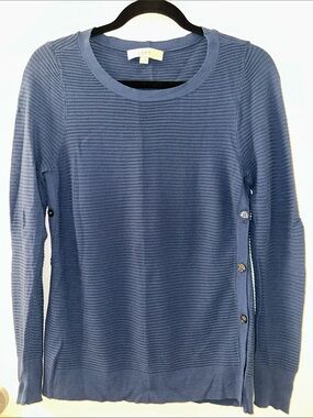 LOFT Slate Blue Button-Side Knit Pullover (93)